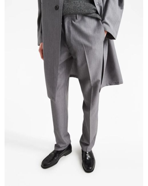 Prada Gray Triangle-Logo Mohair-Wool Trousers for men