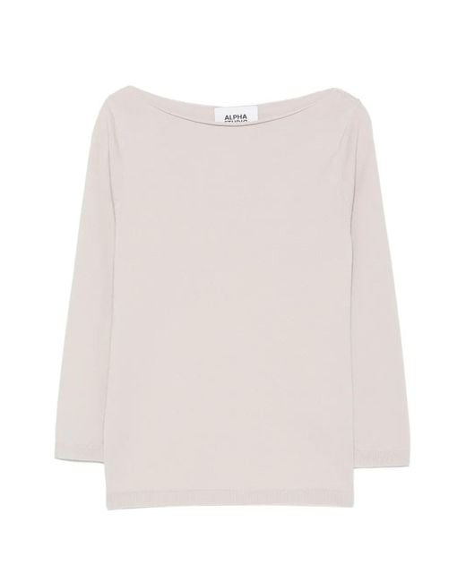 Alpha Studio White Pullover Mit U-Boot-Ausschnitt