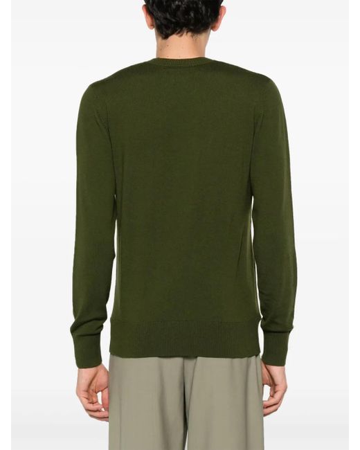 Versace Jeans Couture Green Embroidered-Logo Wool Jumper for men
