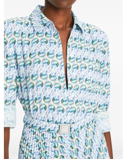 Tory Burch Blue Graphic-Print Twill Dress