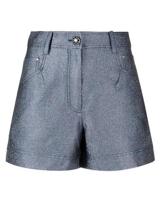 Shiatzy Chen Blue Glittered Denim Shorts