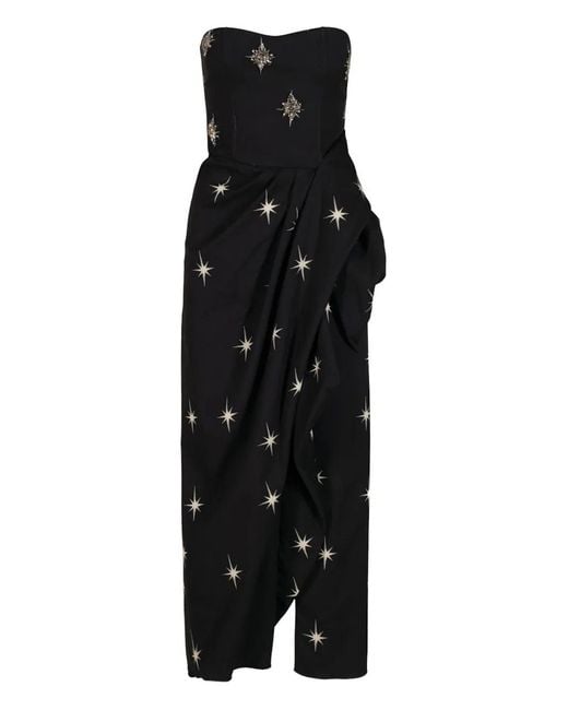 Johanna Ortiz Black Ethereal Star-Print Strapless Dress