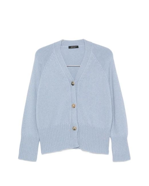Aragona Blue V-Neck Ribbed-Knit Cardigan