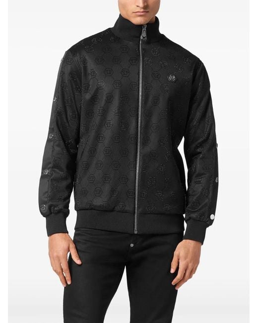 Philipp Plein Black Monogram-Embellished Jacket for men