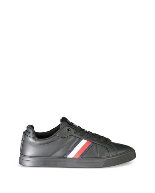 Tommy Hilfiger Black Icon Court Logo-Detail Lace-Up Sneakers for men