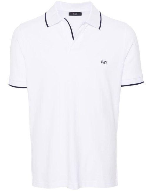Fay White Logo-embroidered Piqué Polo Shirt for men