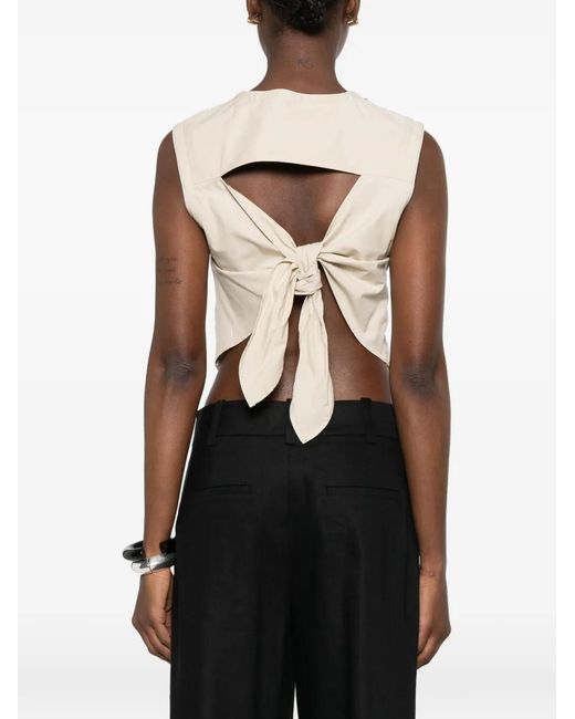 Isabelle Blanche Natural Sequin-Embellished Tie-Back Top