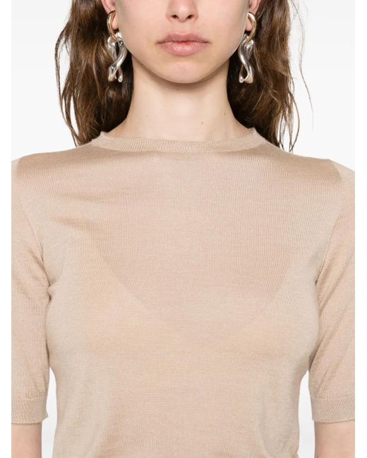 Fabiana Filippi Natural Short-Sleeve Cashmere Top