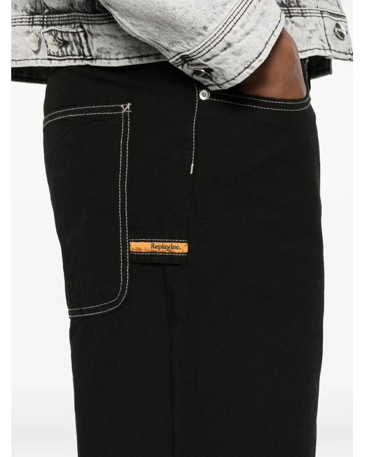 Replay Black Contrast-Stitch Shorts
