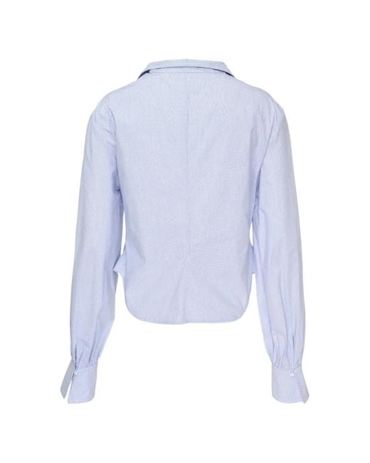 Pushbutton Blue Stripe-Print Layered Blouse