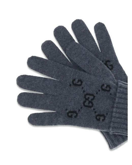 Gucci Blue Logo-Pattern Gloves for men