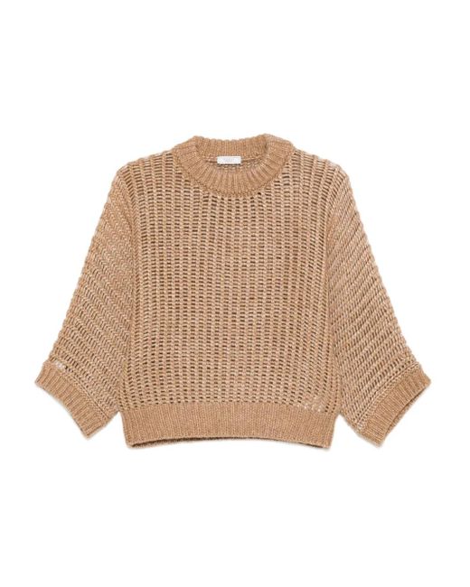 Peserico Natural Boxy Knit Sweater With Open-Weave Design