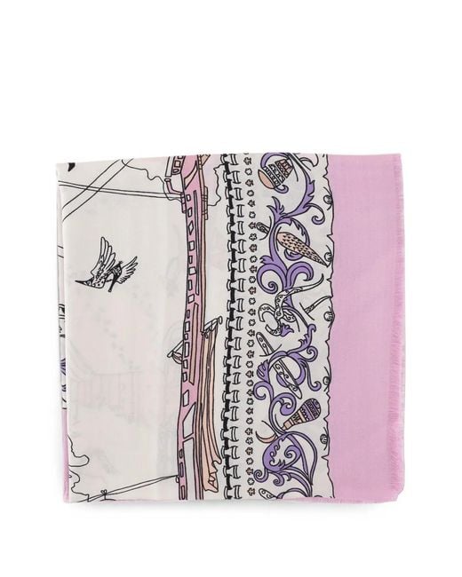 Ferragamo Pink Patterned Frayed Scarf