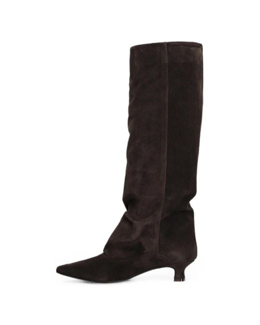The Seller Black Almond-Toe Calf Suede Slouchy Boots