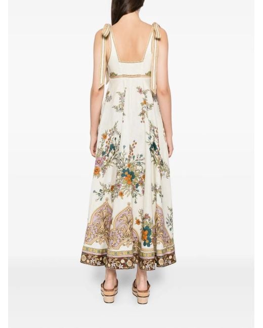ALÉMAIS Natural Floral Tie-Strap Sundress