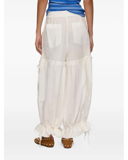 Ganni White Ruffled Drawstring Trousers