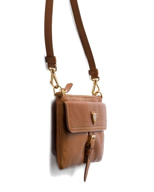 Prada Brown Nappa Leather Wallet With Shoulder Strap