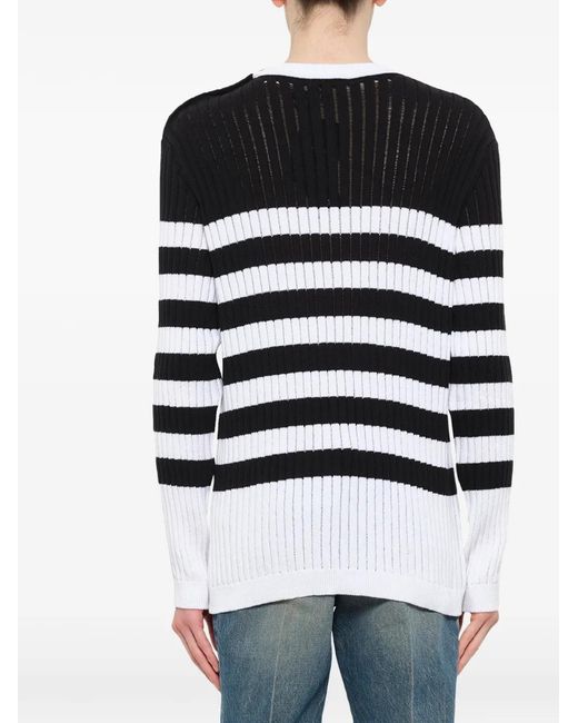 Balmain Black Marinière Ribbed-Knit Sweater for men
