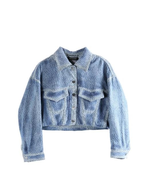 Kiko Kostadinov Blue Acid-Wash Cropped Jacket