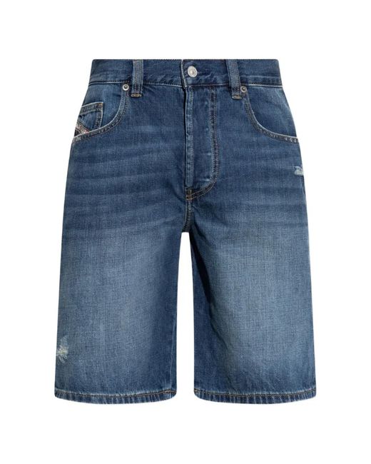 DIESEL Blue Button-Fastening Denim Shorts for men