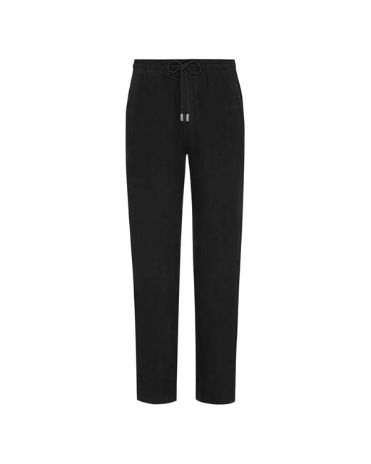 Vilebrequin Black Drawstring Linen Trousers for men