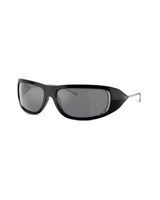 DIESEL Gray Logo-plaque Wraparound Sunglasses