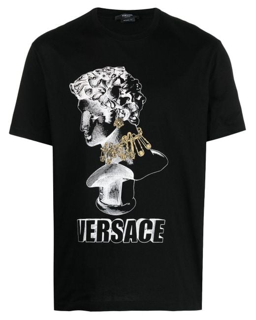 Versace Black Illustration-print Organic Cotton T-shirt for men