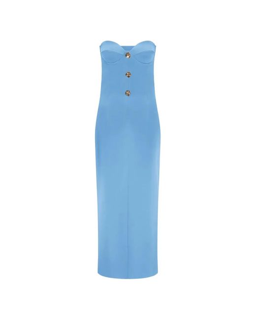 Violante Nessi Blue Cady Strapless Corset-Bodice Midi Gown