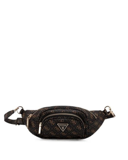 Guess Black Logo-Print Zip-Around Belt Bag