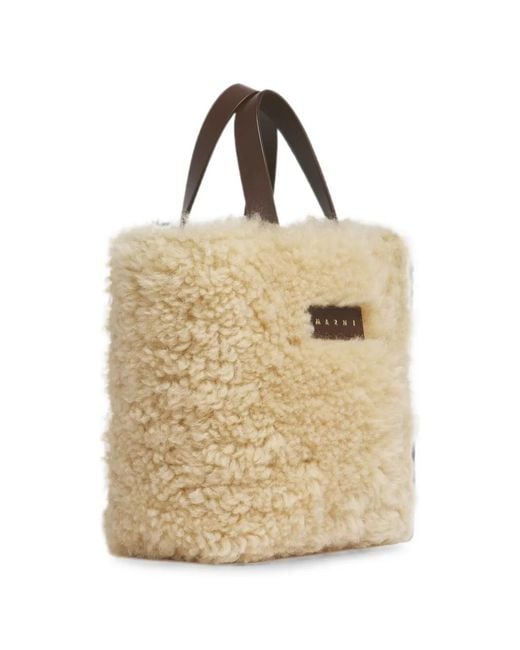 Marni Natural Museo Soft Shearling Leather Tote Bag