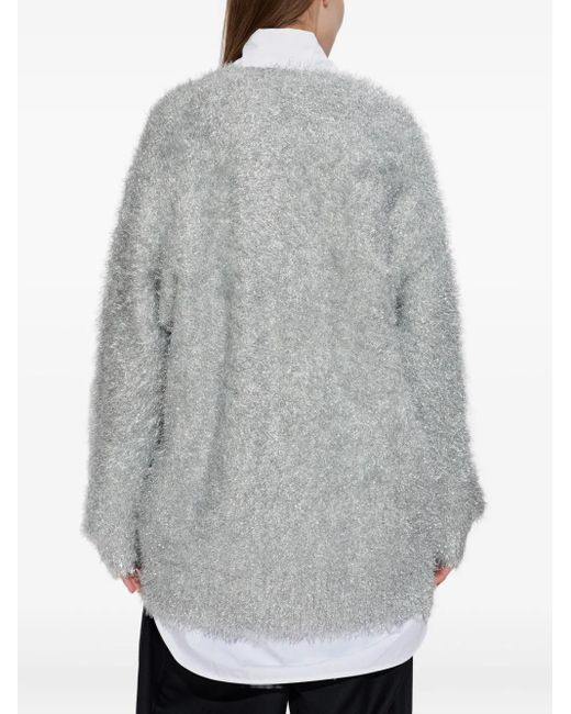 Noir Kei Ninomiya Gray Metallic-Thread Knitted Cardigan