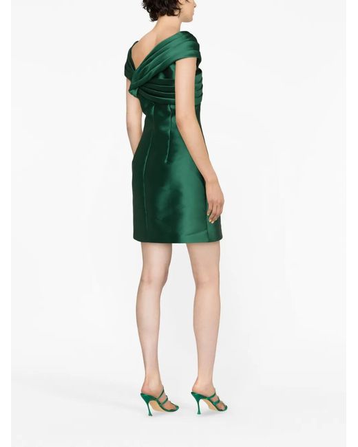 Alberta Ferretti Green Pleated Mikado Minidress