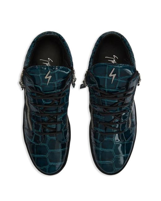 Giuseppe Zanotti Blue Frankie Crocodile-Embossed Hi-Top Sneakers for men