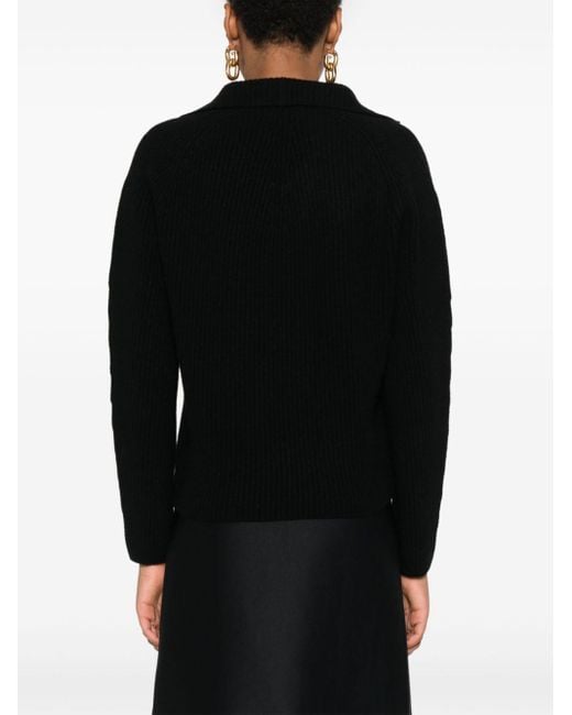 Vince Black Leather-Trim Cashmere-Wool Sweater