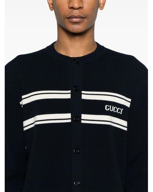 Gucci Blue Logo-Intarsia Cardigan for men