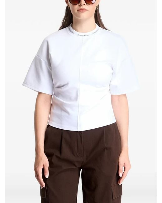 Calvin Klein White Logo-Neck Interlock T-Shirt