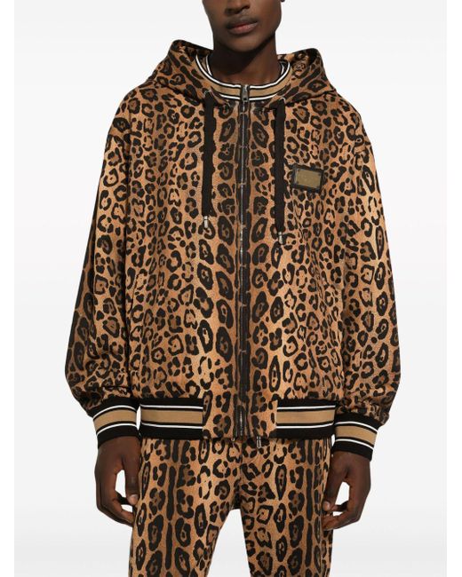 Felpa leopardata di Dolce & Gabbana in Brown da Uomo