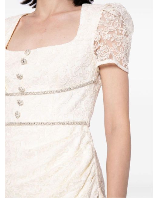 Self-Portrait White Draped-detail Lace Midi Dress