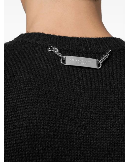 Philipp Plein Black Teddy Bear Embroidered-Jacquard Jumper for men