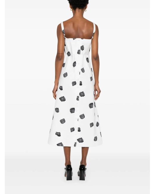 Marni White Rose-Print Midi Dress