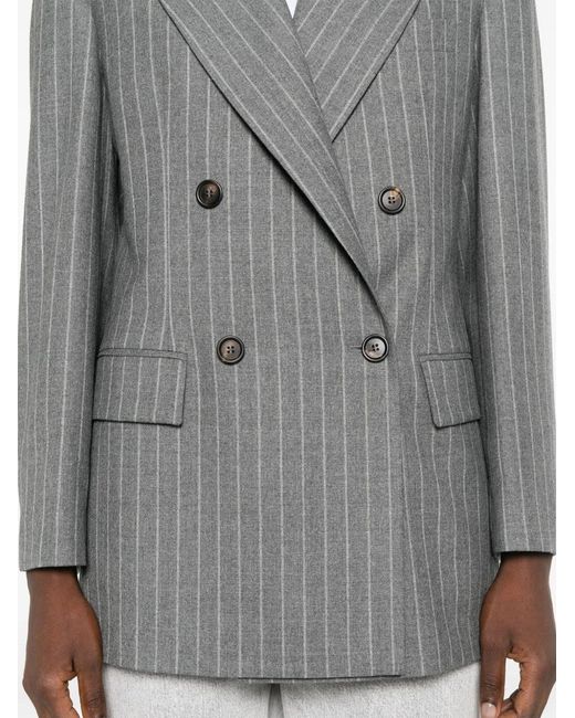Brunello Cucinelli Gray Pinstriped Wool Blazer