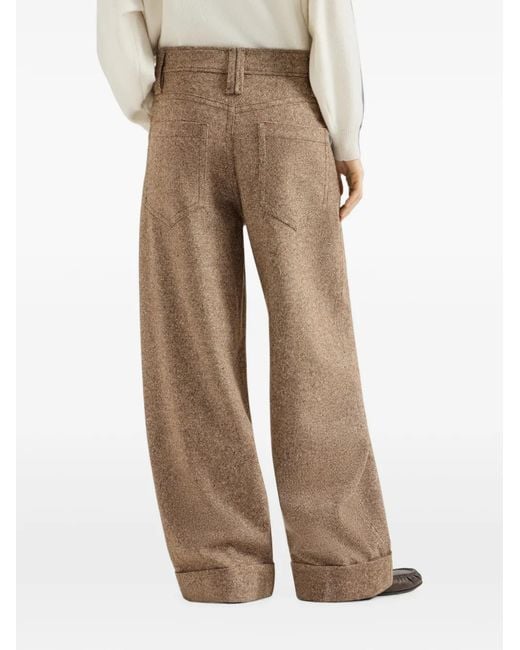 Brunello Cucinelli Natural Virgin Wool Donegal Baggy Five-Pocket Trousers With Monili