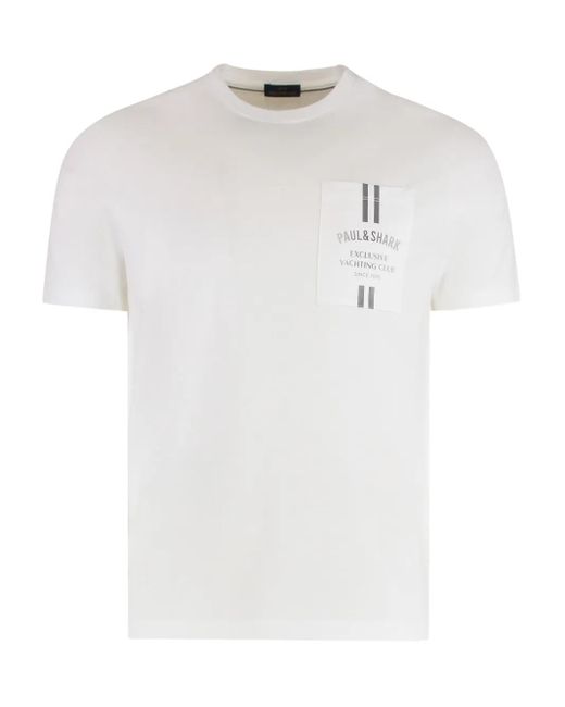 Paul & Shark White Crew-Neck Pocket T-Shirt for men