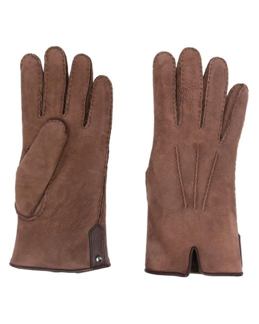 Canali Brown Seam-Detail Suede Gloves for men