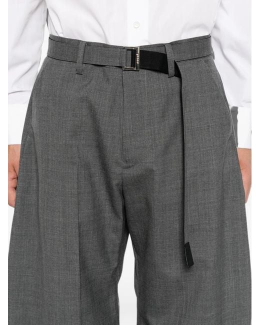 Sacai Gray Belted Pleated Trousers for men