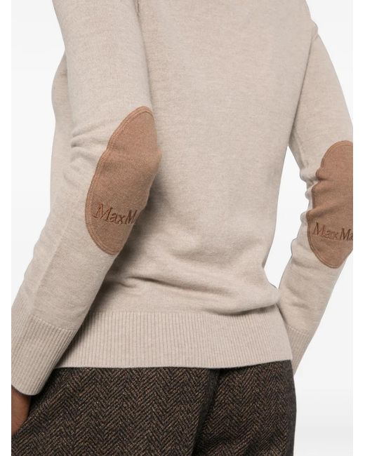 Sportmax Natural Elbow-Patch Roll-Neck Knit