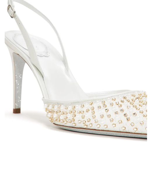 Rene Caovilla White Crystal-Embellished Pumps