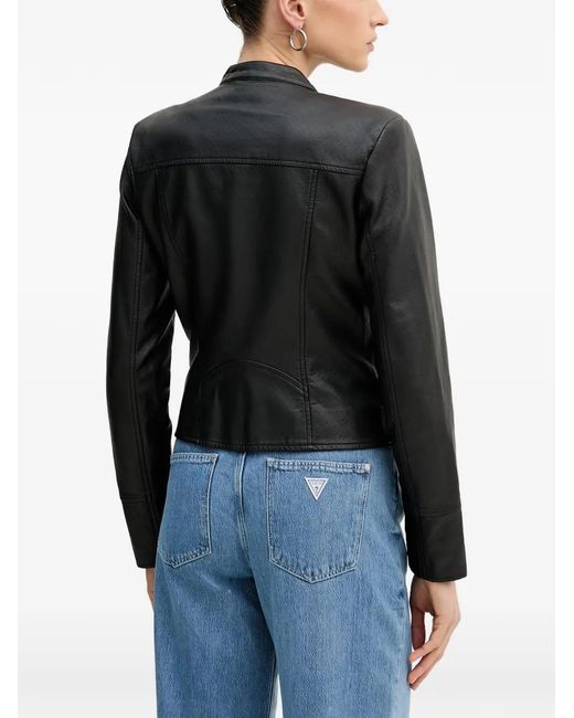 Guess Black Monogram-Embossed Zip-Up Jacket