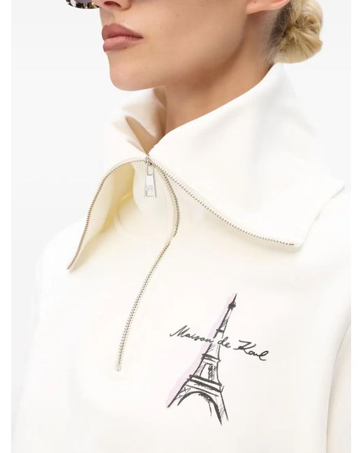 Felpa Eiffel Tower Con Mezza Zip di Karl Lagerfeld in White