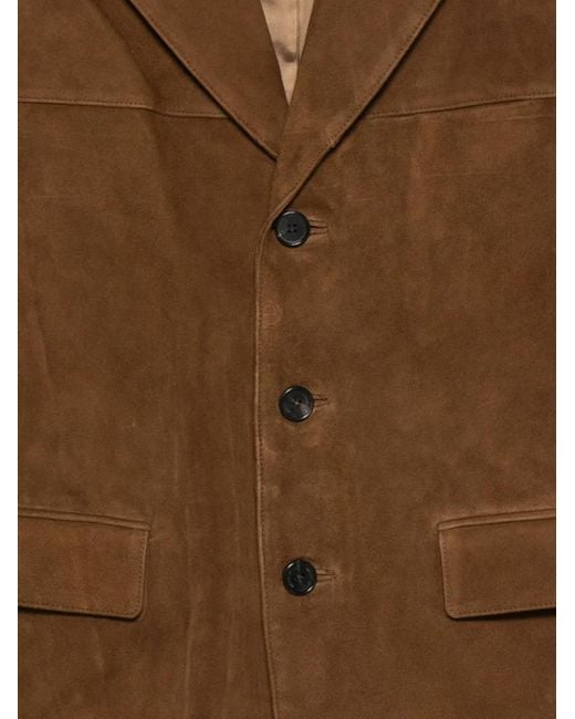 DUNST Brown Suede Button-Fastening Leather Jacket